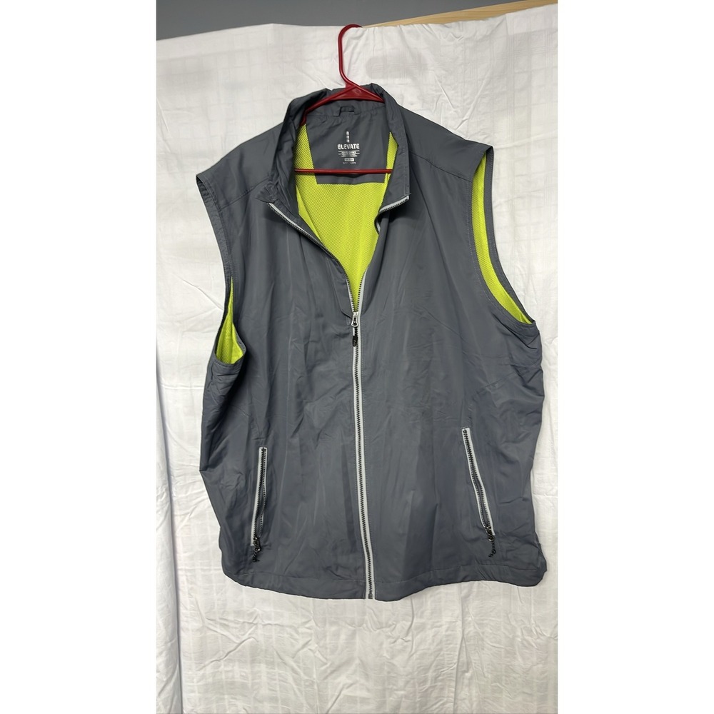 Elevate Mens Gray Full Zip Windbreaker‎ Vest Mesh Lining Sleeveless 3X